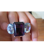 Huge Custom 42.5 carats Aquamarine Diamond &amp; amethyst 14k gold two finge... - £7,122.25 GBP