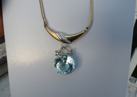 Huge Santa Maria sky blue 50 carat Aquamarine &amp; Diamond 18k &amp;14k gold necklace - £15,827.24 GBP