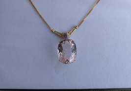 Huge 38.56 carat Morganite Tanzanite &amp; Diamond drop 14k gold drop Necklace - £13,453.15 GBP