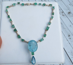 Santa Maria Huge 106 carat Aquamarine Emerald &amp; 2.4 carat Diamond 14k necklace - £19,712.68 GBP