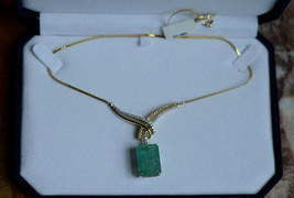 New Estate 24.72 Ct  Natural Colombian Emerald 14k gold  drop pendant necklace - £10,287.70 GBP