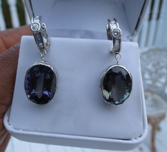 Huge 27 ct Flawless bi color D Block Tanzanite &amp;1.5ct diamond 14k gold earrings - £20,411.12 GBP