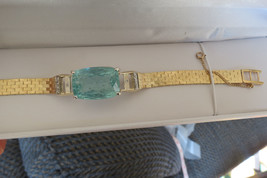 Huge natural Brazil 20ct aquamarine, Diamond 14k yellow gold bracelet ba... - £4,749.43 GBP