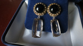 Huge Estate 37.59 ct Natural Morganite 14k  gold Onyx &amp; platinum drop earrings - £2,374.07 GBP