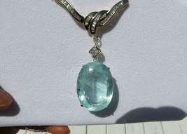 Estate Huge blue green 60.9 carat Aquamarine &amp;Diamond 14k gold pendant necklace - £7,830.40 GBP