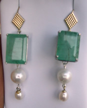 New Huge Custom 28.84carat Colombian Emerald dangle 14k gold, pearl earrings - £4,589.03 GBP