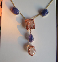 Huge 170.5 ct  morganite Cabochon Tanzanite &amp; Diamond 14k gold Choker necklace - £7,952.00 GBP