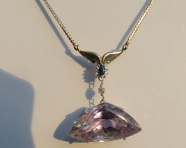 Estate Fabulous 58.07carat Kunzite Sapphire Diamond drop14k yellow gold Necklace - £7,585.41 GBP