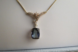 Flawless Huge 8.3 ct Natural Tanzanite &amp; diamond 18k gold drop pendant Necklace - £6,350.52 GBP