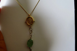 Estate Unique long 14k yellow gold &amp; 9.3 carat Emerald  pearl drop necklace - £3,728.22 GBP
