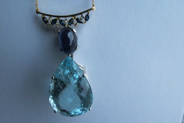 Santa Maria vivid blue 49 carat Aquamarine Sapphire &amp; Diamond 18k gold  necklace - £10,178.14 GBP