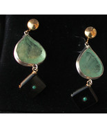 Antique 22.74 carat Natural Colombian Emerald &amp; Onyx dangle 14k gold ear... - £4,672.56 GBP