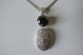Huge 10 ct Black Diamond .5ct white diamond 14k white gold pendant necklace 16in - £7,913.61 GBP