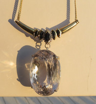 Fab Estate Huge 88.5 carat Kunzite Sapphire Diamond drop14k yellow gold Necklace - £10,836.31 GBP