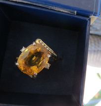 Huge 12.5 carat Canary Yellow Sapphire Diamond 14k gold Engagement ring Sz 7.2 - £11,811.89 GBP