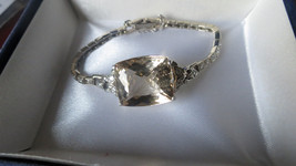 Estate Huge 21 ct pink Morganite 14k white gold &amp; diamond bracelet bangl... - £4,742.23 GBP
