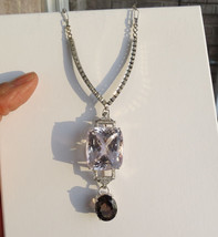 Estate 77 ct Kunzite Tourmaline platinum Diamond drop &amp;14k white gold Necklace - £11,899.20 GBP
