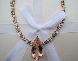 Flawless 36.1carat Morganite drop &amp; 4ct Diamond 14k Yellow gold Choker Necklace - £23,301.46 GBP
