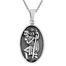 Saint Christopher Medal of Protection Sterling Silver Pendant Necklace - £25.53 GBP