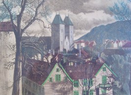 Signed Halvard Storm &quot;Mariakirken Bergen St. Mary&#39;s Church&quot; Intaglio Art Etching - £530.66 GBP