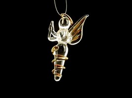 Miniature Hanging Spun Glass Ornament, Praying Angel 2&quot; Tall, Clear w/Gold Paint - £11.67 GBP