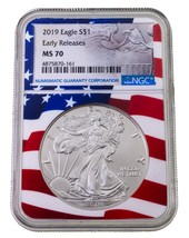 2019 Plateado American Eagle Graduado Por NGC Como MS-70 Early Liberación Flag - $118.79