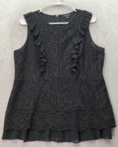 Ann Taylor Tank Top Womens Medium Black Lace Floral Cotton Ruffle Lined Back Zip - £14.87 GBP
