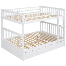 Full over Full Bunk Bed with Twin Size Trundle, Convertible Beds White  - $683.07