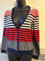 MAX STUDIO Cotton Blend Multicolor Striped V Neck Cardigan SZ L - $34.65