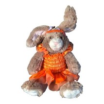 Build A Bear Bunny Tan brown In Orange Tutu + Hair Bows Floppy and Wired... - $14.84