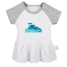 Babies Nature Sea Wave Pattern Dresses Newborn Baby Girls Princess Dress Skirts - £10.42 GBP