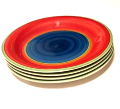 Set 4 Royal Norfolk Red Blue Swirl Circle Retired Vintage Ceramic Dinner Plate - £26.27 GBP