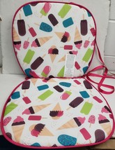 Set of 2 SAME CHAIR PADS CUSHIONS w/pink ties,15&quot;x15&quot;, ICES &amp; ICE CREAM ... - £11.07 GBP