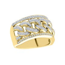 Herren 1.2CT Echt Moissanit Kubanische Verbindung Pave Rosa Ring 14K Gelbgold - £166.10 GBP