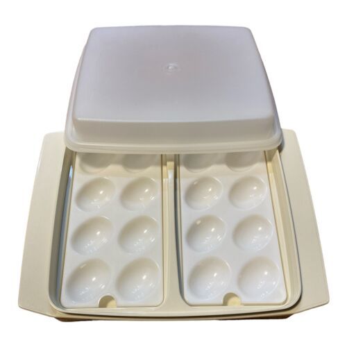 Primary image for Vintage Tupperware Deviled Egg Keeper Carrier Storage Holder Almond Beige 723-3