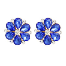 Stud Royal Blue Flower Small Stone Earrings Women - $27.49