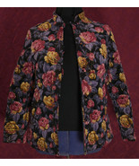 Vintage Black Velvet Quilted Rose Jacket with Gold Threads- Large Size - $55.48 CAD