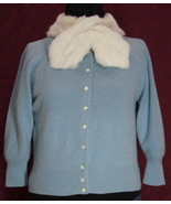 Vintage Bermuda Baby Blue Lambswool Sweater with White Rabbit Fur Collar - $49.93 CAD