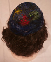 Vintage 1960s Multicolored Peacock Feather Toque or Pillbox Hat - $29.99
