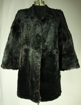 Vintage Black Rabbit Fur Coat with Flannel Lined Pockets - £135.57 GBP