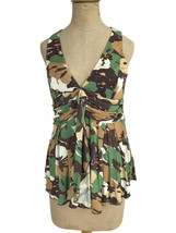 Jaloux Women&#39;s Sleeveless Top Green Brown Multi Camo Print Size Medium U3 - $20.32