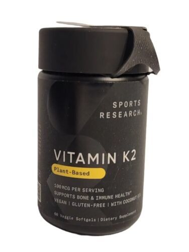 Sports Research Vitamin K2 100 mcg 60 Veggie Softgels Gluten-Free GMP Qlty 03/26 - £17.88 GBP