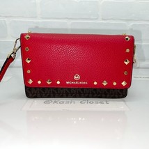 Michael Kors smartphone crossbody jet set small studded leather logo bag crimson - £87.12 GBP