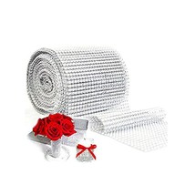 Silver Diamond Sparkling Rhinestone Mesh Ribbon For Event Decorations, Wedding C - £18.87 GBP