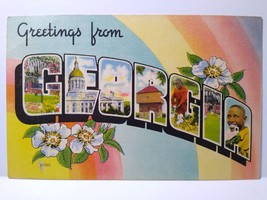 Greetings From Georgia Large Letter Linen Postcard Flowers Colourpicture Unused - £7.26 GBP