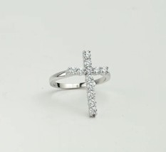 Lab Diamond Cross Statement Ring, Religious Diamond Ring, Silver Cross Ring - £52.02 GBP