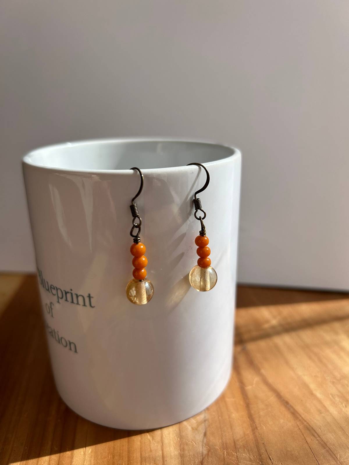 Boho Simple Glass Earrings (Orange and yellow/ golden tones) - $16.00