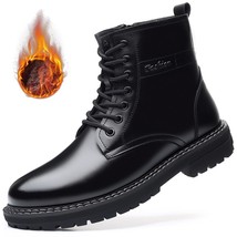 Black Punk Style Platform Men&#39;s Winter Boots Lace Up Zipper Warm Motorcycle Boot - £95.49 GBP