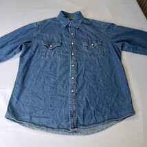 Vintage Plains Western Wear Pearl Snaps Shirt Men's Large Blue Denim Long Sleeve image 11