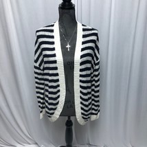 DE Collection Cardigan Womens Size Medium Black White Strip Open Front S... - $17.63